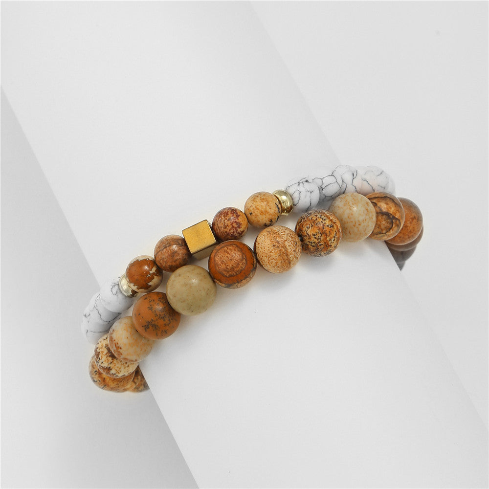 New 6/8mm bead couple bracelet yoga beaded bracelet combination set picture white pine bead bracelet men