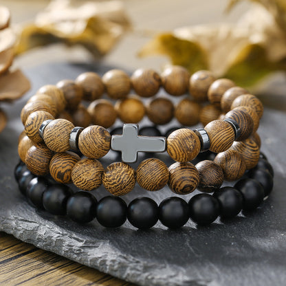 Irregular cut black gallstone broken silver tiger's eye stone elastic beaded bracelet men's business bracelet stacked bracelet