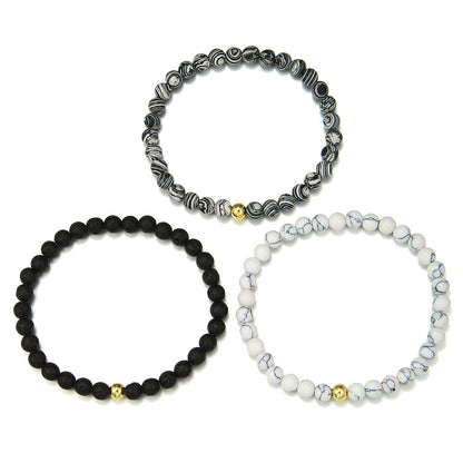Retro 6mm beaded bracelet set ins style temperament simple 3 sets of elastic bracelets female factory direct sales