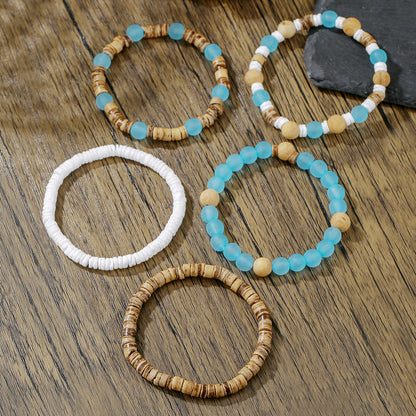 Cross-border new Bohemian bead bracelet, beach resort style, multi-layer stacked wooden beads, coconut shell shell bracelet for women