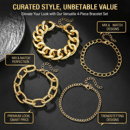 Cross-border European and American texture multi-layer Cuban NK chain bracelet female mix and match personality exaggerated thick chain simple bracelet set