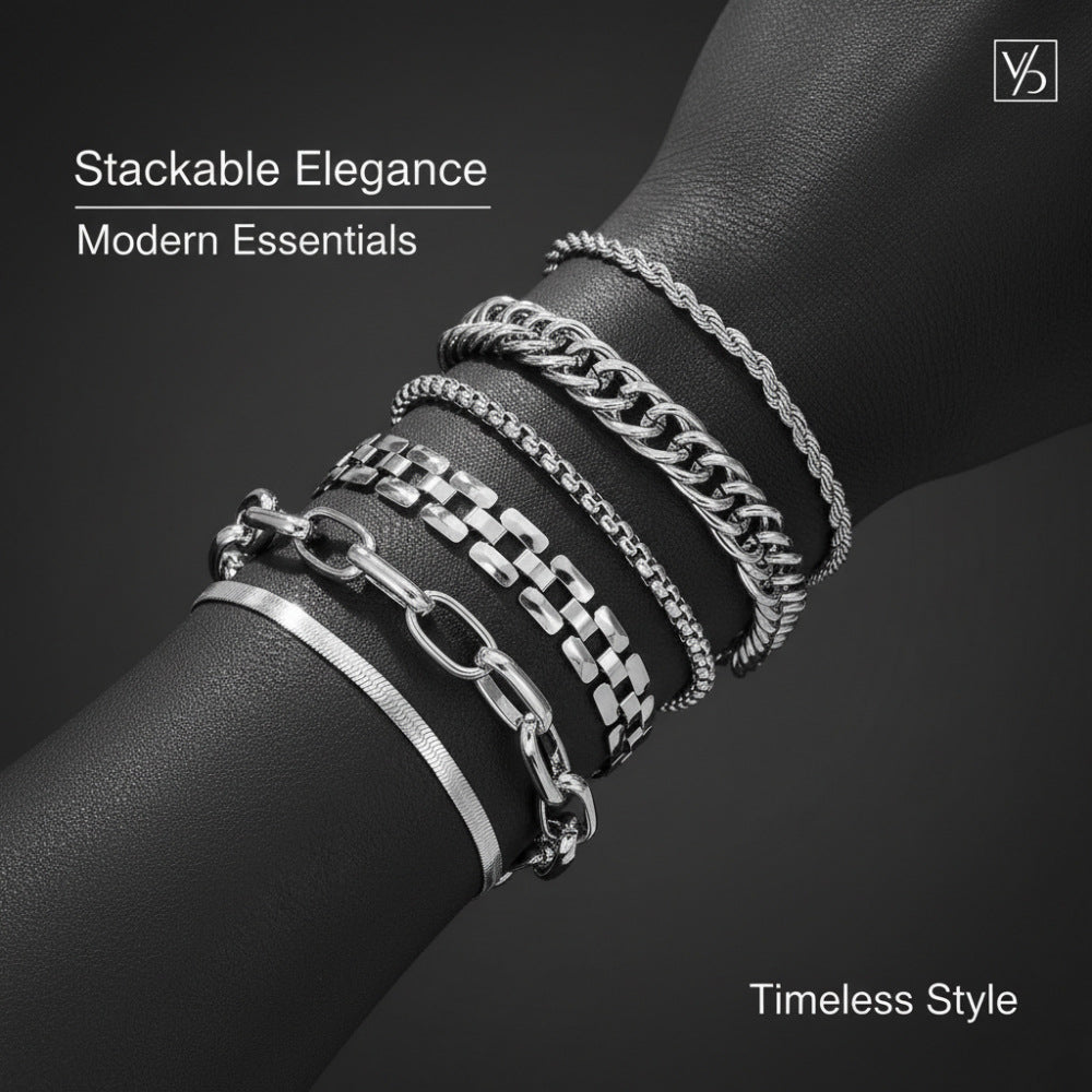 European and American cross-border hot-selling paper clip twist snake bone chain bracelet combination multi-layer women's metal thick chain bracelet