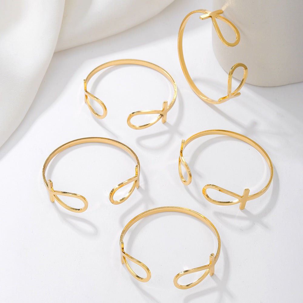Set of 6 Ancient Egyptian Cross Bracelet Set Women's Jewelry Ethnic Jewelry Metal Stacked Bracelets Women