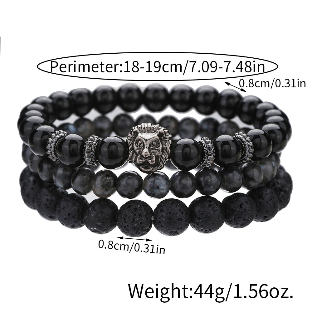 Men's commuting can be stacked with beaded bracelets, a set of 3 lion head elastic bracelets, and men's gifts.
