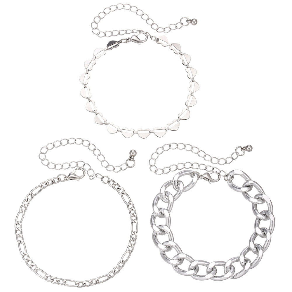 European and American cross-border choker hip-hop bracelet combination personalized design metal chain hipop multi-layer stacked bracelet