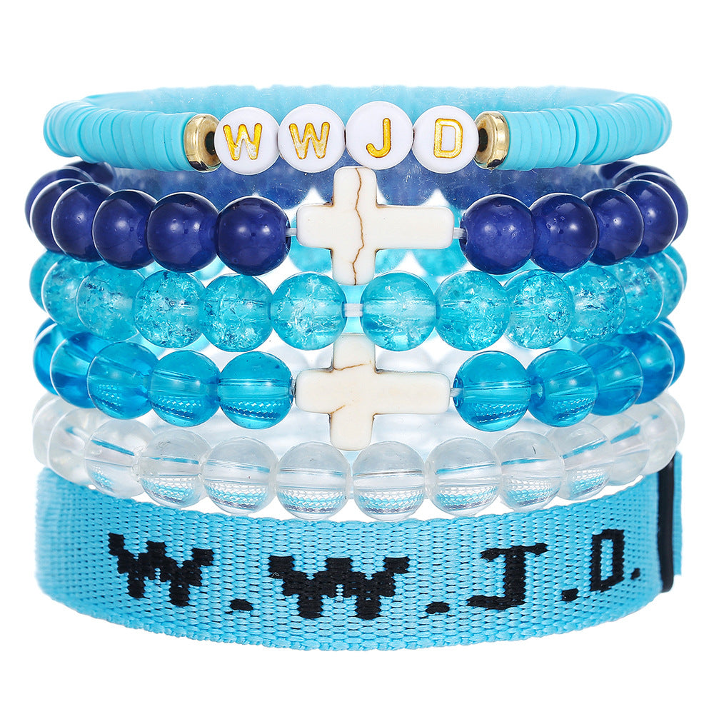 Cross-border hot-selling WWJD cross bracelet bracelet, natural stone unisex charm, faith, friendship, soft ceramic bracelet
