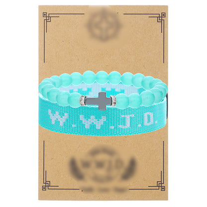 Cross-border hot-selling WWJD cross bracelet bracelet, natural stone unisex charm, faith, friendship, soft ceramic bracelet