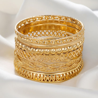 Cross-border European and American new jewelry, fashionable personalized texture multi-layer metal bracelet set 7 sets of iron bracelets