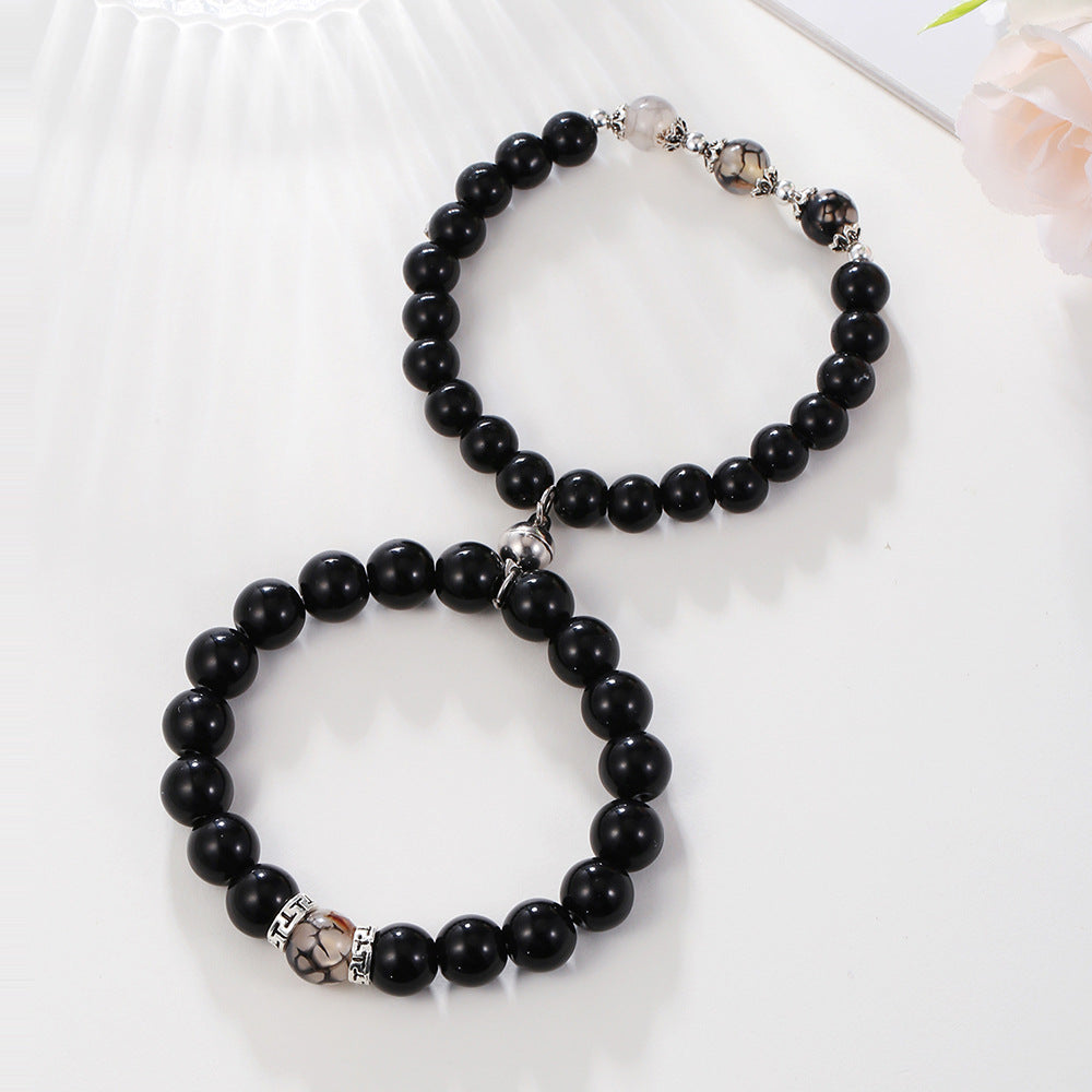 Cross-border hot-selling magnet stone couple bracelet, girlfriend bracelet, elastic black diamond bead Buddha bead bracelet set.
