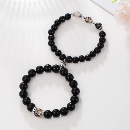 Cross-border hot-selling magnet stone couple bracelet, girlfriend bracelet, elastic black diamond bead Buddha bead bracelet set.