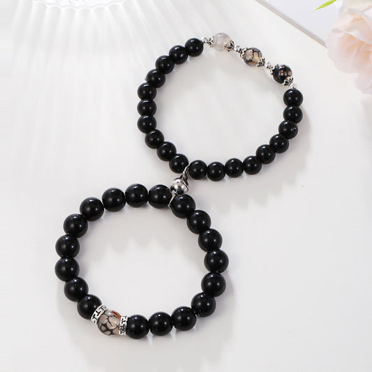 Cross-border hot-selling magnet stone couple bracelet, girlfriend bracelet, elastic black diamond bead Buddha bead bracelet set.
