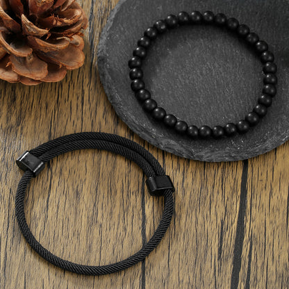 Europe and the United States hot-selling black rope adjustable Milan rope black magic sand beaded bracelet combination retro men's faith bracelet