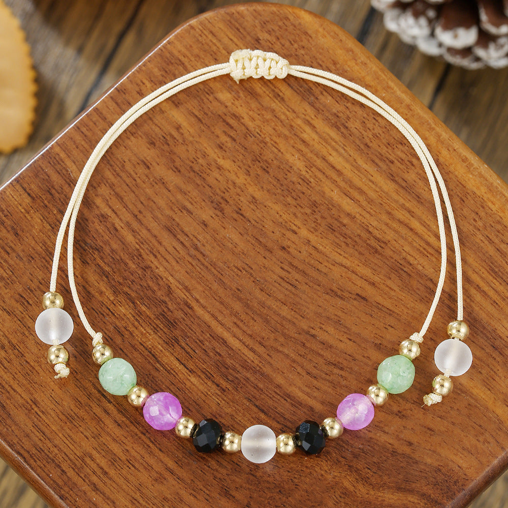 Simple Crystal Pearl Girlfriend Bracelet Bohemian Rainbow Rice Beads Beaded Cross Love Friendship Bracelet