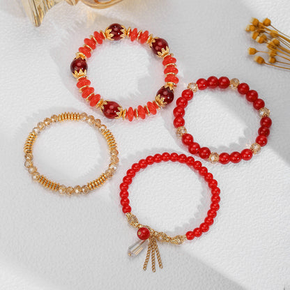 Bohemian imitation agate colored glass crystal bracelet ethnic style chain fringed pendant beaded multi-layer bracelet