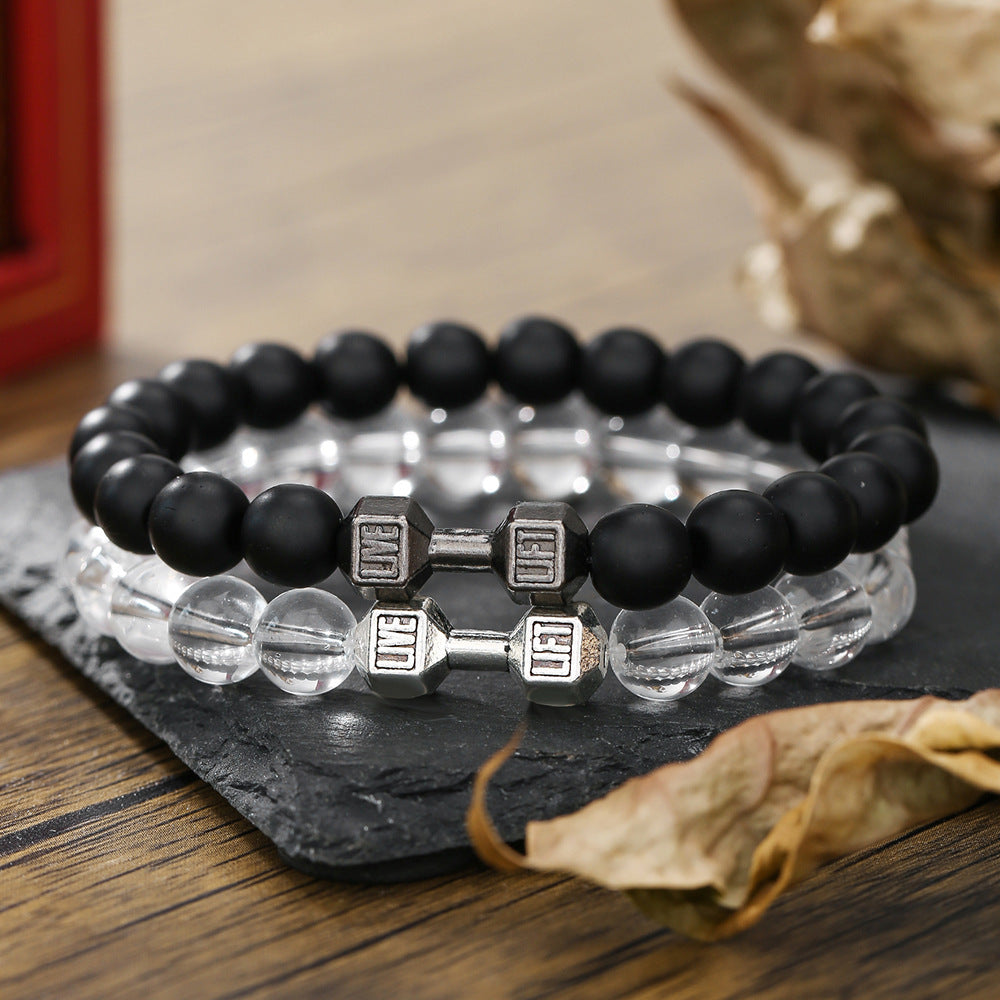 New beaded bracelet, volcanic stone, white turquoise, dumbbell bracelet, European and American accessories, natural stone bracelet, couple bracelet for women
