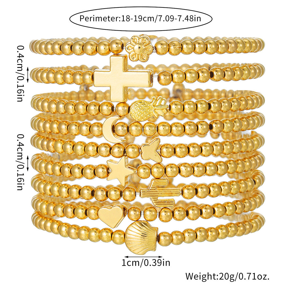European and American environmental protection CCB beaded stacked bracelet female elastic moon cross cactus shell love bracelet female