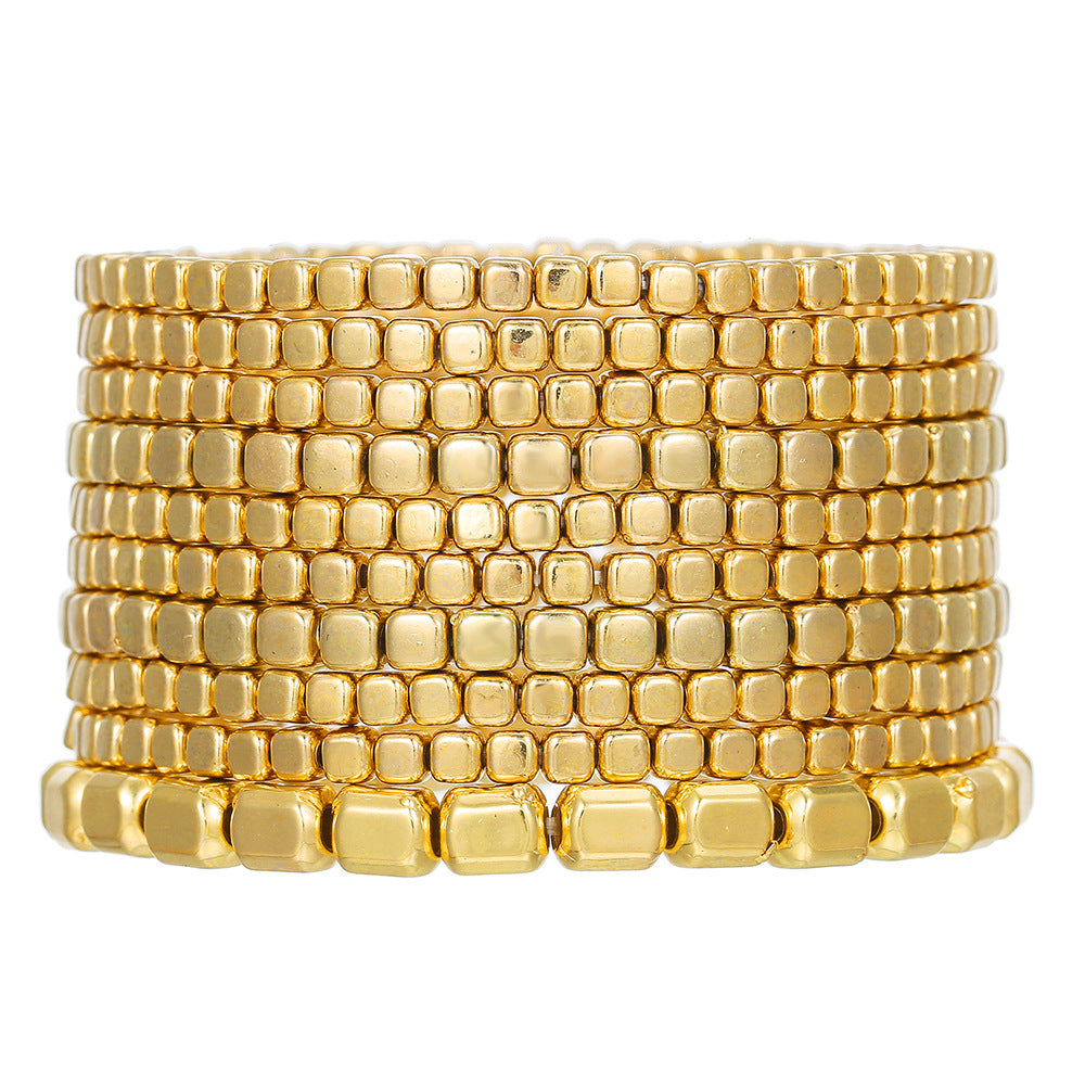 Cross-border hot-selling hand jewelry multi-layer stacked bracelet set Bohemian CCB beaded elastic square bead bracelet.