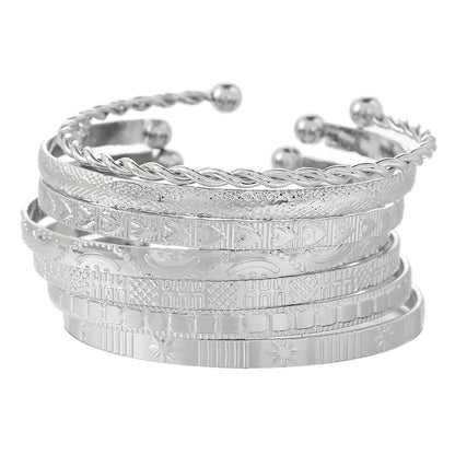 Bohemian knock pattern arrow rhombus pattern exaggerated personality hexagram twist opening bracelet 7-piece set
