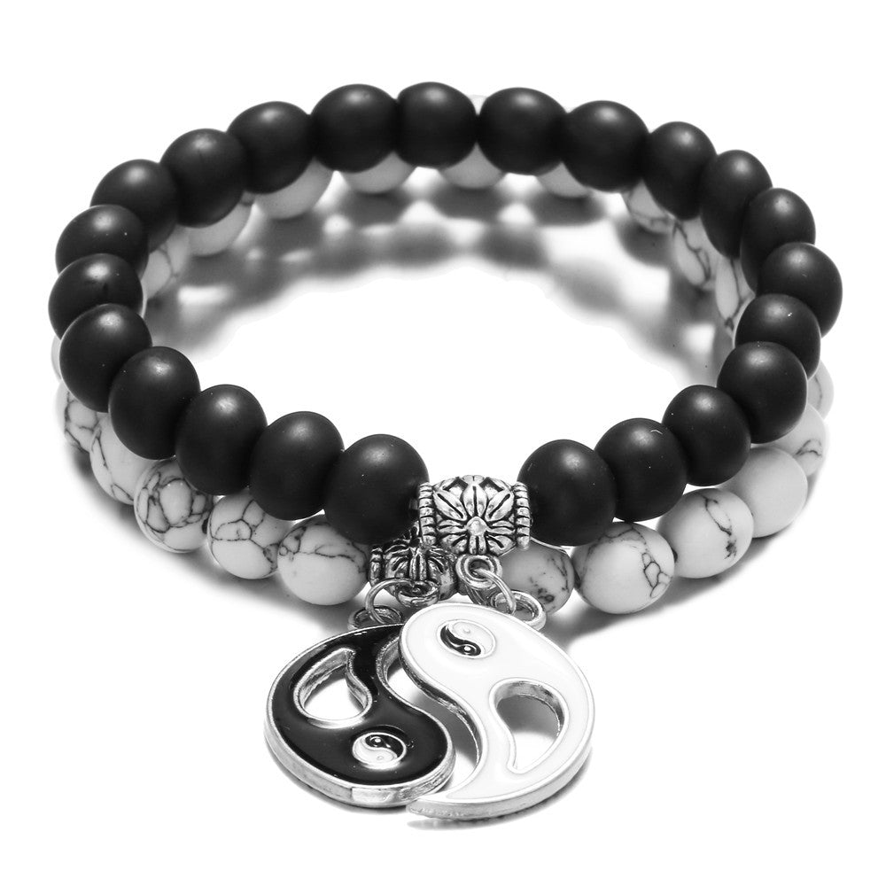 2 sets of OL yin and yang dripping oil, black and white couple beaded jewelry set, black matte turquoise set, bracelet for men