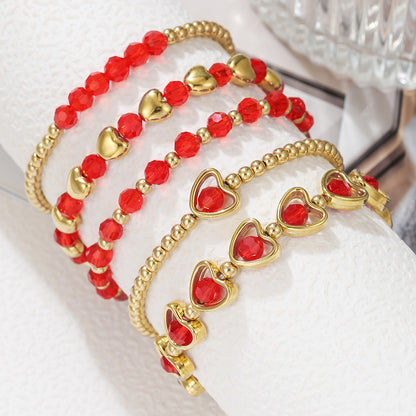 Cross-border multi-layer red crystal bead love CCB beaded bracelet Valentine's Day stacked fashion versatile friendship bracelet