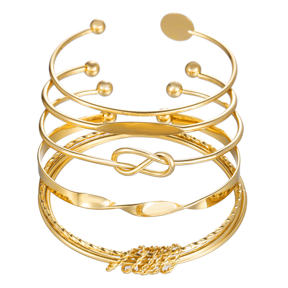 Cross-border hot-selling metal opening bracelet set fashionable mix and match hollow love wheat ear chain stacking bracelet bracelet bracelet