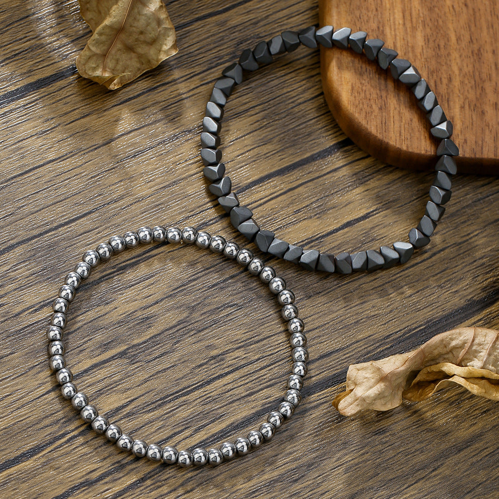 European and American cross-border hand jewelry niche design sense metal wind black gallstone bracelet sweet and cool beaded stacked couple bracelet