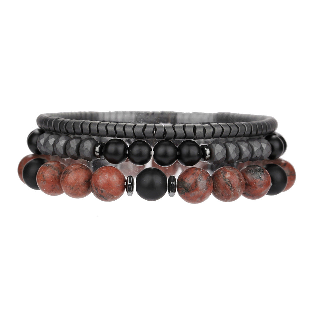 Cross-border foreign trade hot sale beaded black gallstone bracelet men's accessories creative fashion versatile stacked crystal bracelet set