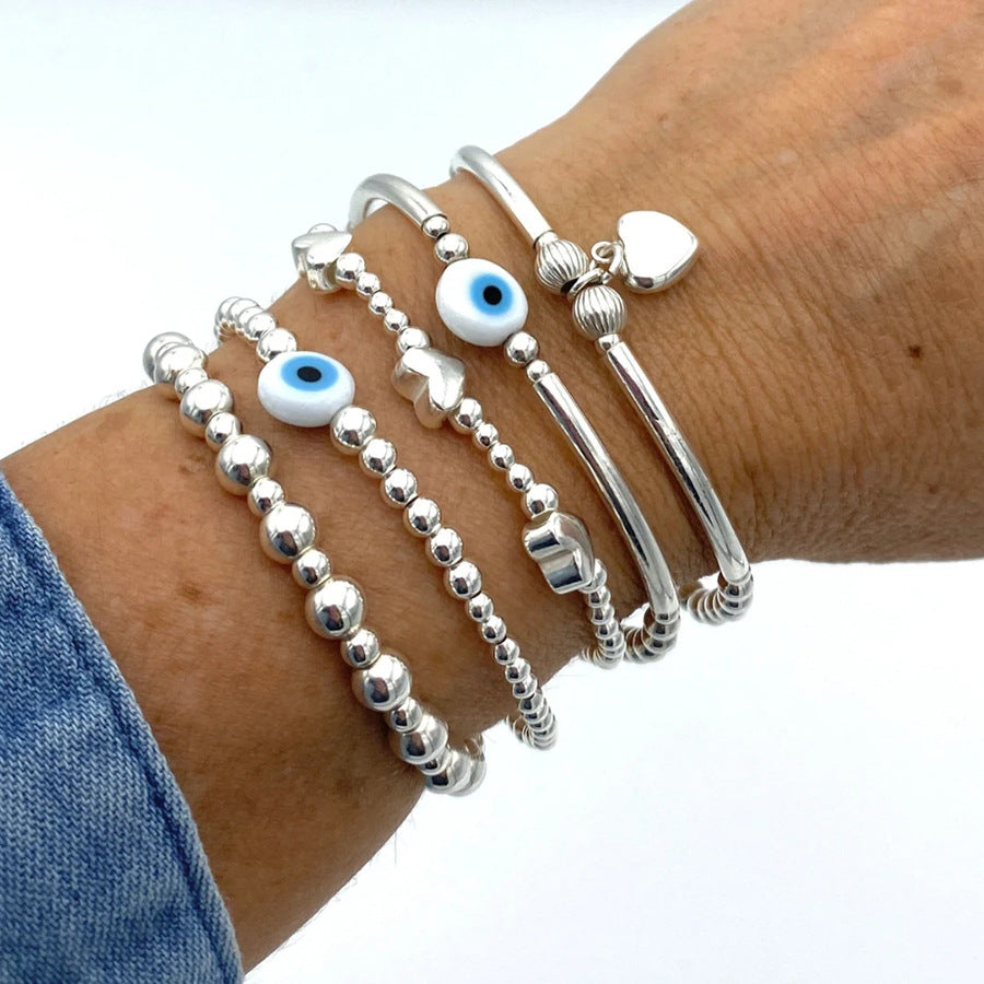 Silver Beaded Eyes CCB Pearl Crystal Bracelet Female Bohemian Stacked Elastic Bracelet Bracelet Combination
