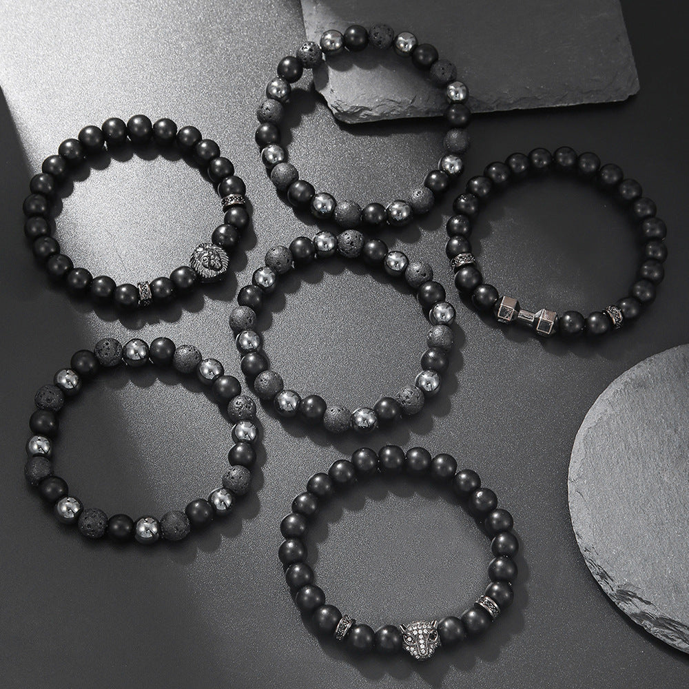 Amazon hot-selling jewelry, matte black micro-inlaid septum leopard head dumbbell bracelet combination foreign trade jewelry wholesale