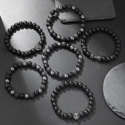 Amazon hot-selling jewelry, matte black micro-inlaid septum leopard head dumbbell bracelet combination foreign trade jewelry wholesale