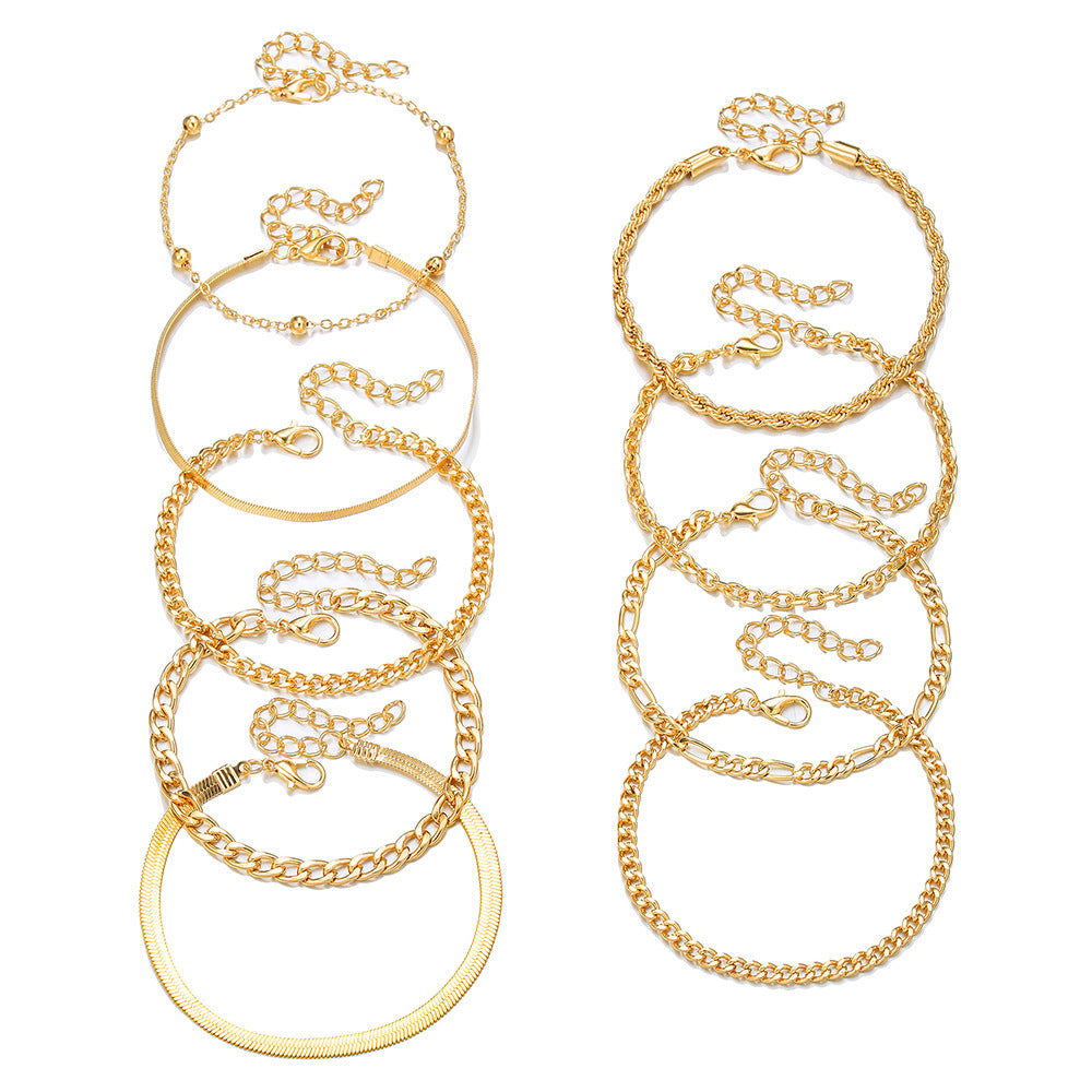 European and American cross-border jewelry simple multi-layer metal blade chain bracelet Bohemian fashion multi-layer stacked bracelet