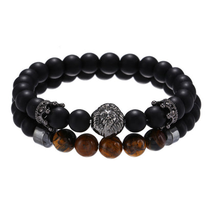 Ins Internet celebrity wind volcanic stone bracelet set simple versatile black gallstone cross elastic bracelet couple bracelet