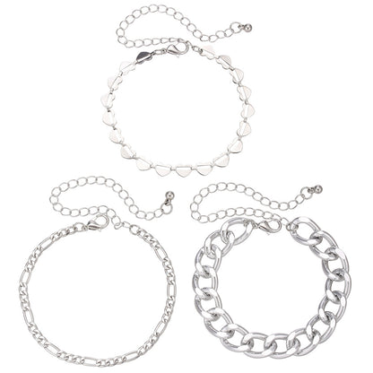 European and American cross-border choker hip-hop bracelet combination personalized design metal chain hipop multi-layer stacked bracelet