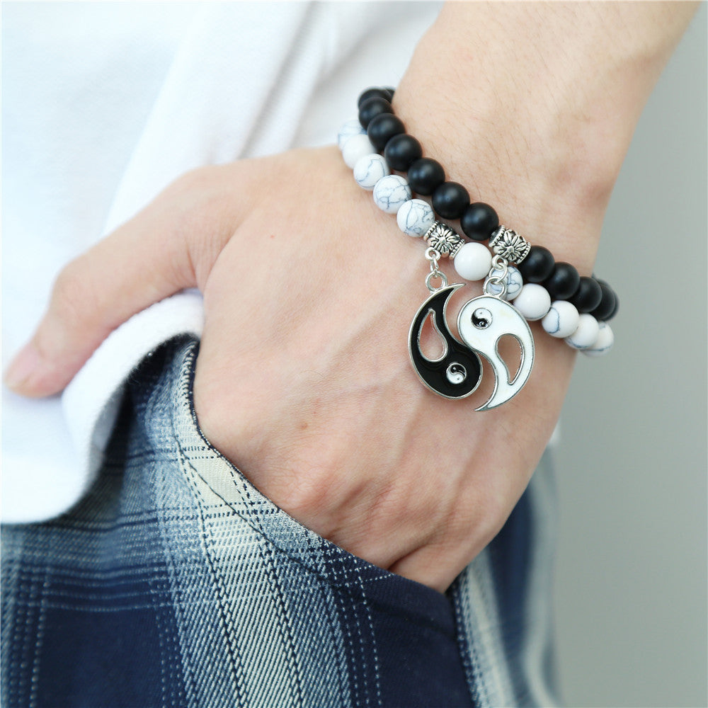 2 sets of OL yin and yang dripping oil, black and white couple beaded jewelry set, black matte turquoise set, bracelet for men