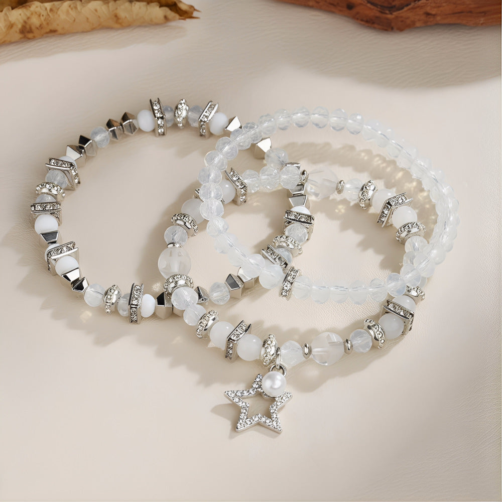 Cross-border European and American multi-piece bracelet handmade beaded pearl rhinestone bracelet female bohemian fashion love bracelet