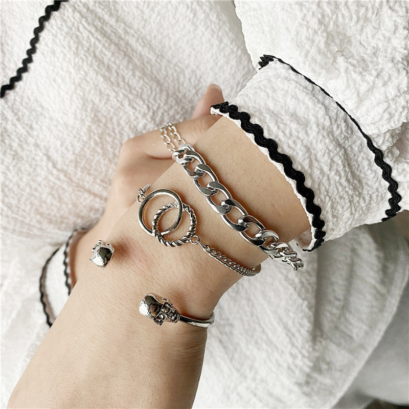 Cross-border new simple geometric chain bracelet bracelet combination personality exaggerated hip-hop skull bracelet bracelet female