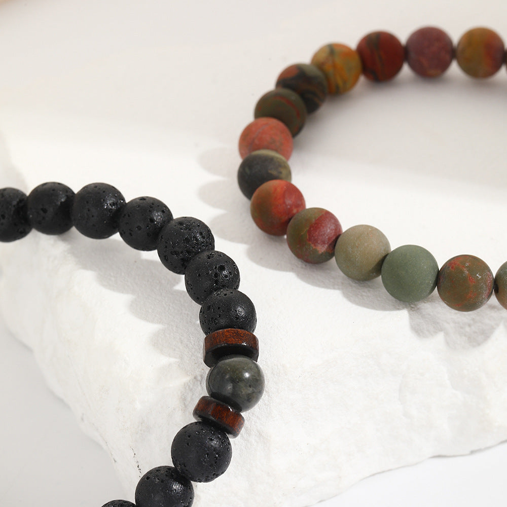 Fashion men's bracelet set, beaded bracelet, European and American retro volcanic stone yoga bracelet, cross-border delivery