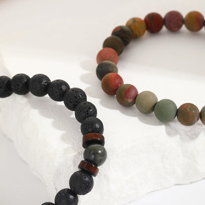Fashion men's bracelet set, beaded bracelet, European and American retro volcanic stone yoga bracelet, cross-border delivery