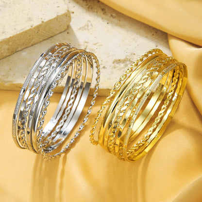 ins European and American cross-border irregular punk stacked bracelet combination rhombus twist twisted glossy bracelet women's 6-piece set
