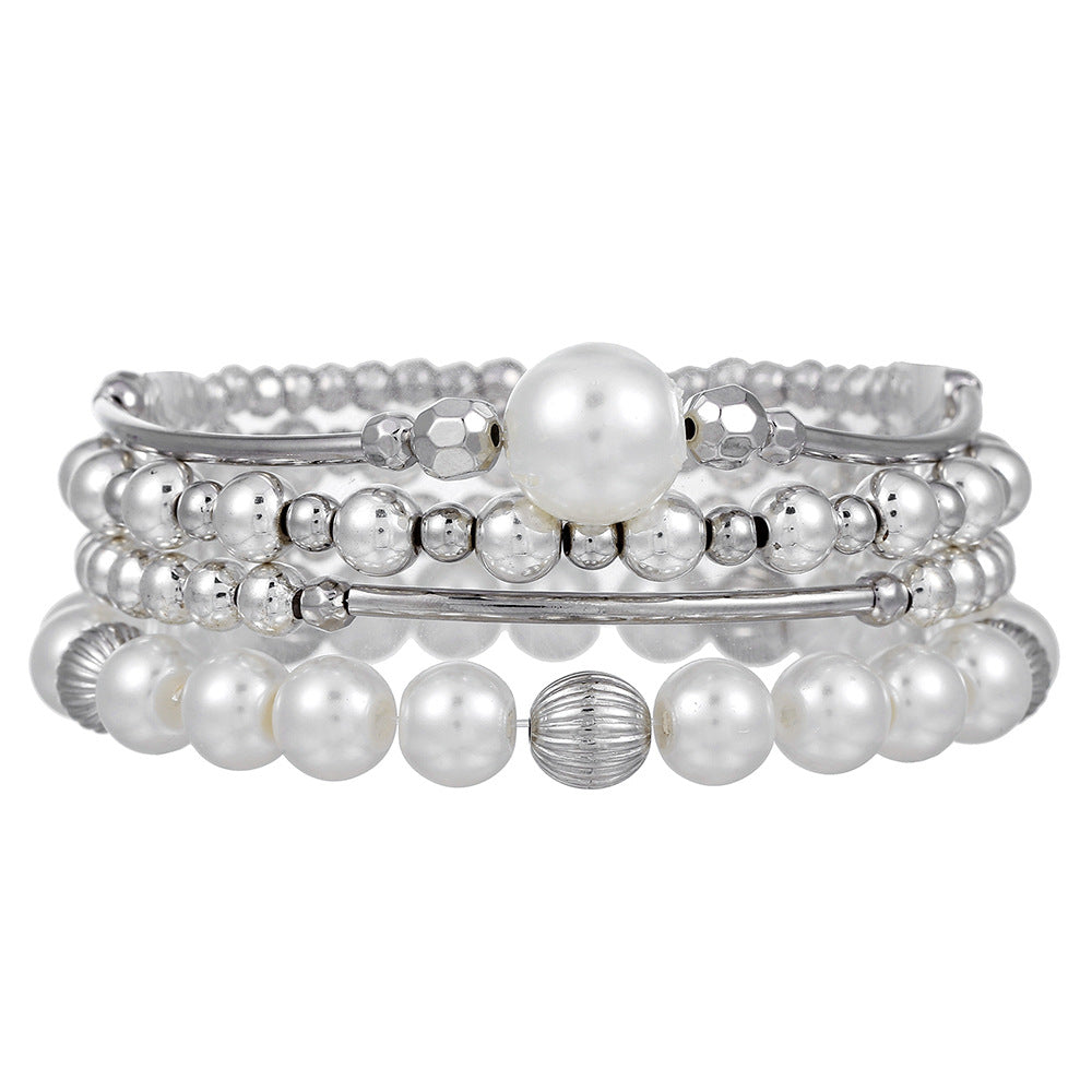 Silver Beaded Eyes CCB Pearl Crystal Bracelet Female Bohemian Stacked Elastic Bracelet Bracelet Combination