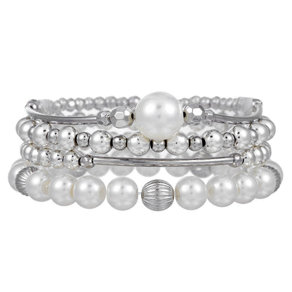 Silver Beaded Eyes CCB Pearl Crystal Bracelet Female Bohemian Stacked Elastic Bracelet Bracelet Combination