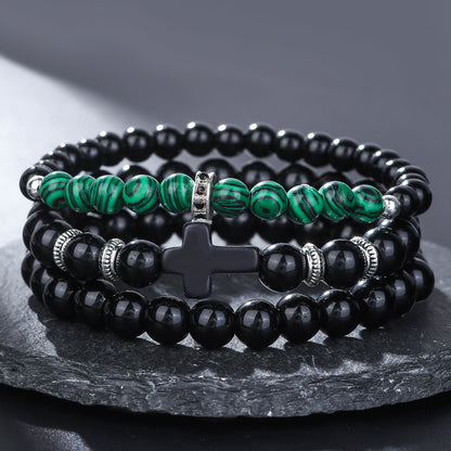 Give boyfriend gifts, fashionable and simple blue dots, blue tiger eyes, beaded elastic bracelet set, multi-layer stacked zircon bracelet.