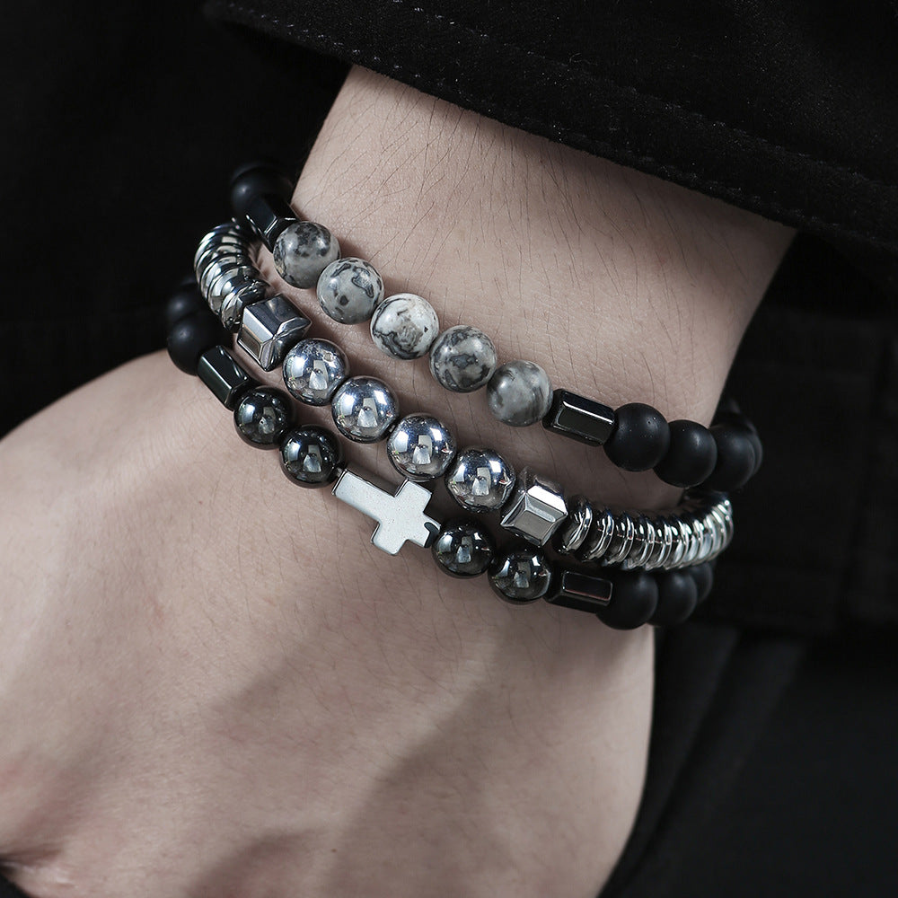 Give boyfriend gifts, fashionable and simple blue dots, blue tiger eyes, beaded elastic bracelet set, multi-layer stacked zircon bracelet.
