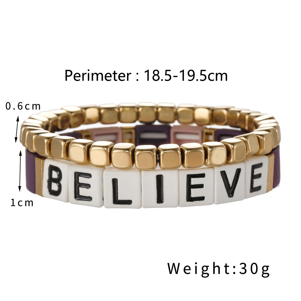 BELIEVE Alphabet Dice Bracelet Female Bohemian Elastic Bracelet Bracelet, Beaded Couple Bracelet Wholesale