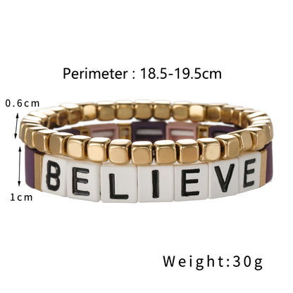 BELIEVE Alphabet Dice Bracelet Female Bohemian Elastic Bracelet Bracelet, Beaded Couple Bracelet Wholesale