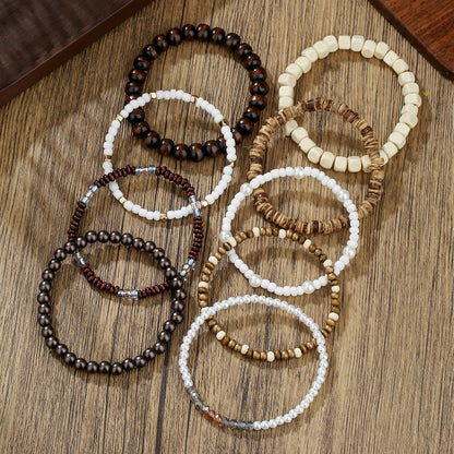 Cross-border bohemian imitation pearl crystal wooden bead beaded bracelet accessories multi-layer stacked elastic men's bracelet