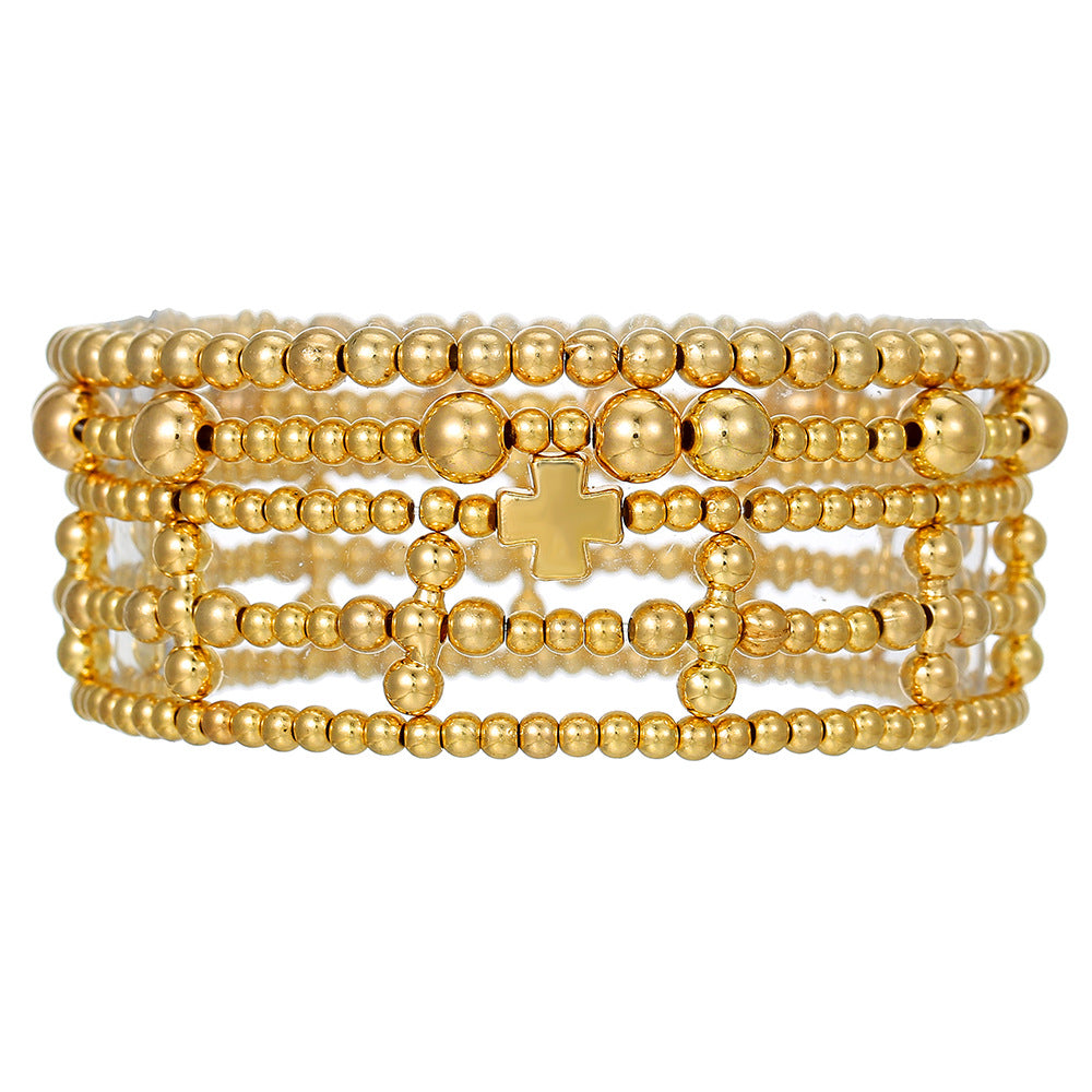 Cross-border new CCB round bead cross beaded bracelet combination fashion versatile trend stacked elastic bracelet women