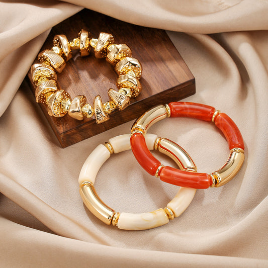 Cross-border European and American Internet celebrity style exaggerated bracelet irregular ccb bracelet set special-shaped stacked acrylic bracelet woman