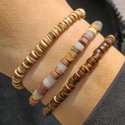European and American new fashion personalized wooden bead beaded bracelet male trendy hip-hop niche beach wind stacked wearing natural stone bracelet