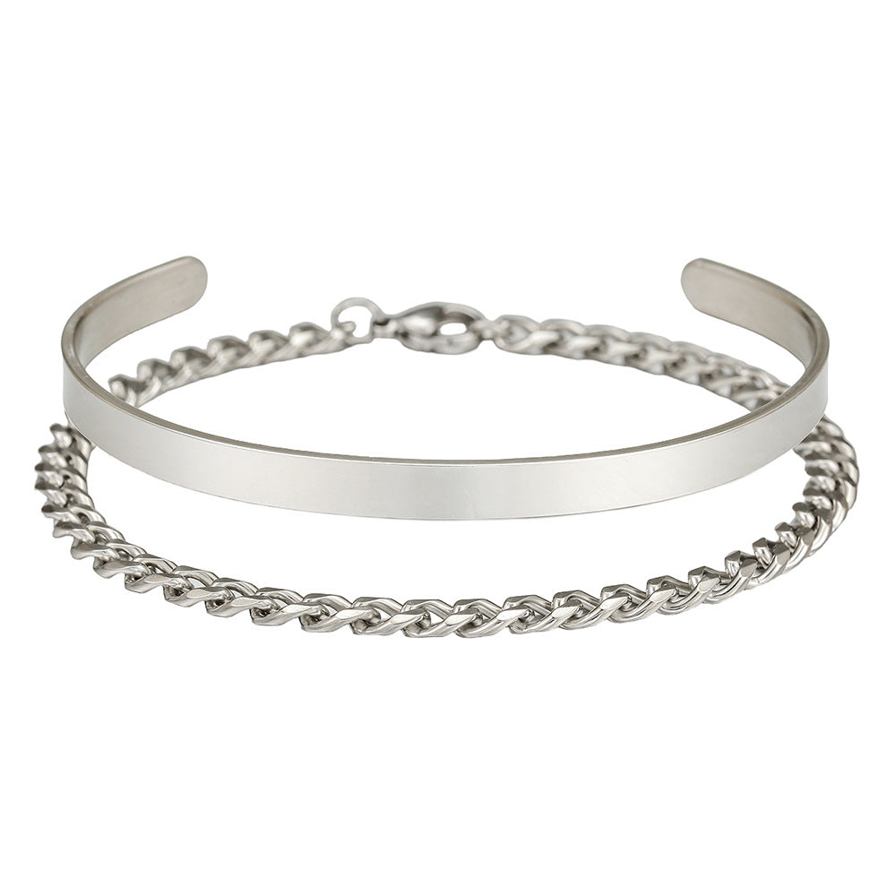 Amazon hot-selling stainless steel open bracelet Cuban NK chain bracelet set jewelry men's hip-hop bracelet bracelet jewelry